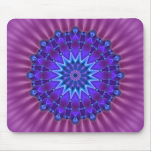 Tapis De Souris L'étoile Mandala en bleu   fleur magenta