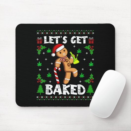 Tapis De Souris Let's Get Baked Gingerbread Man Weed Funny Christm (Avec souris)