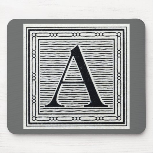 Tapis De Souris Lettre bloc "A" Woodblock Initial (Devant)