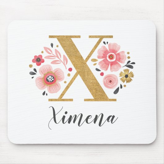 Tapis De Souris Lettre d'or de la fille rose initiale Monogramme (Devant)
