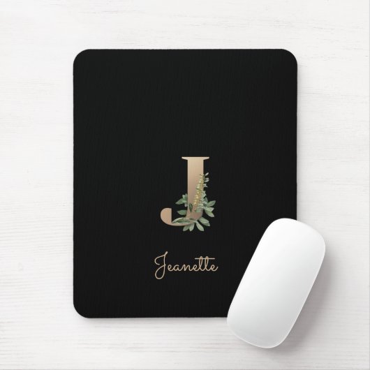 Tapis De Souris LETTRE Élégante MONOGRAPHIQUE BOtanique J (Avec souris)