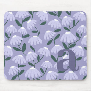 Tapis De Souris Lettre initiale de monogramme motif floral bleu vi