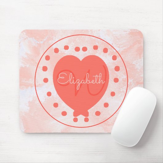 Tapis De Souris LETTRE INITIALE DU COEUR CHIC MONogramme Corail Bl (Avec souris)