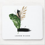 Tapis De Souris LETTRE LEADE DE Paume Tropicale L MONogramme Perso<br><div class="desc">Lettre personnalisable L monogramme mousepad avec aquarelle feuille de palme tropicale,  fausse feuille de feuille d'or et accents de brosse d'aquarelle noire. Personnalisez ce monogramme tropical mousepad par votre nom ou d'autres détails. Cette mousepad de lettre L monogramme sera parfait comme cadeau. D'autres lettres sont disponibles.</div>