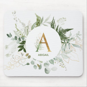 Tapis De Souris Lettre monogramme A Ferne & Souris Succulente