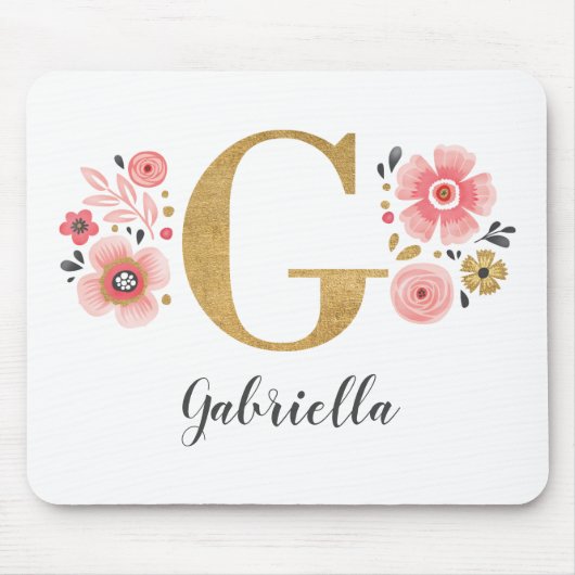 Tapis De Souris LETTRE MONOGRAPHIQUE INITIALE EN OR Rose G (Devant)