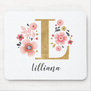 Tapis De Souris LETTRE MONOGRAPHIQUE INITIALE EN OR Rose L