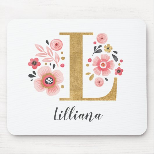 Tapis De Souris LETTRE MONOGRAPHIQUE INITIALE EN OR Rose L (Devant)