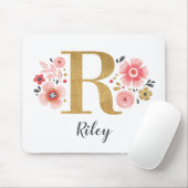 Tapis De Souris LETTRE MONOGRAPHIQUE INITIALE EN OR Rose R (Avec souris)