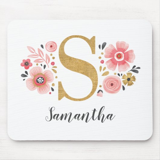 Tapis De Souris LETTRE MONOGRAPHIQUE INITIALE EN OR Rose S (Devant)