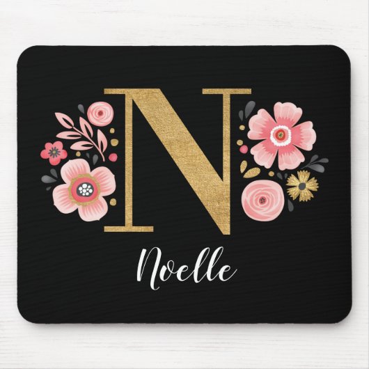 TAPIS DE SOURIS LETTRE ROSE INITIALE MONOGRAPHIQUE ROSE N (Devant)