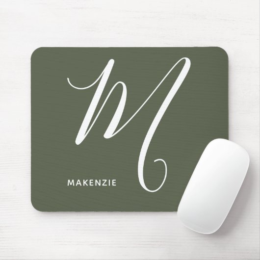 Tapis De Souris Lettre Script monogramme M Chive Green (Avec souris)