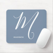 Tapis De Souris Lettre Script monogramme simple M Bleu & Blanc (Avec souris)