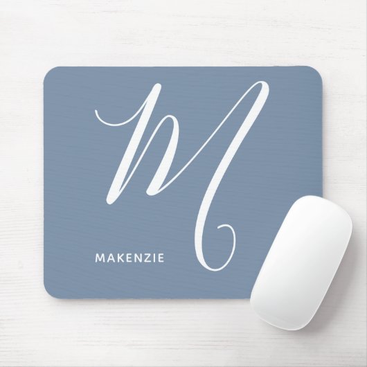 Tapis De Souris Lettre Script monogramme simple M Bleu & Blanc (Avec souris)