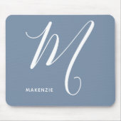 Tapis De Souris Lettre Script monogramme simple M Bleu & Blanc (Devant)
