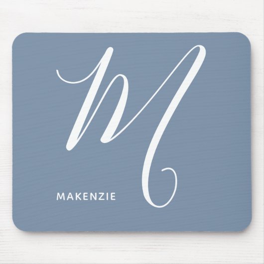 Tapis De Souris Lettre Script monogramme simple M Bleu & Blanc (Devant)