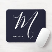 Tapis De Souris Lettre Script monogramme simple M Navy Bleu (Avec souris)