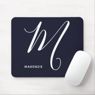 Tapis De Souris Lettre Script monogramme simple M Navy Bleu