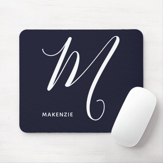 Tapis De Souris Lettre Script monogramme simple M Navy Bleu (Avec souris)
