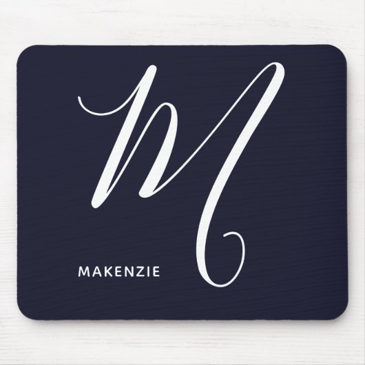 Tapis De Souris Lettre Script monogramme simple M Navy Bleu (Devant)