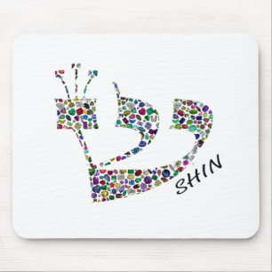 Tapis De Souris Lettre Shin faite de pierres précieuses de toutes