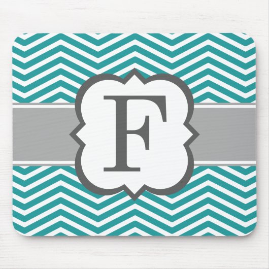Tapis De Souris LETTRE Turquoise MONOGRAPHIQUE BLANCHE F Chevron (Devant)