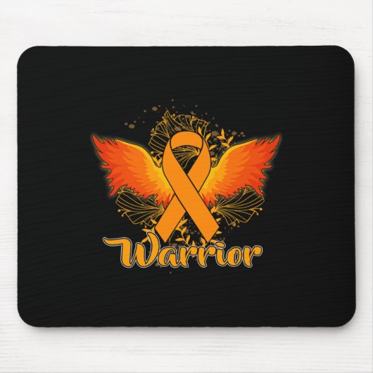 Tapis De Souris Leucémie Sensibilisation Fun Guerrier Orange Ribbo (Devant)