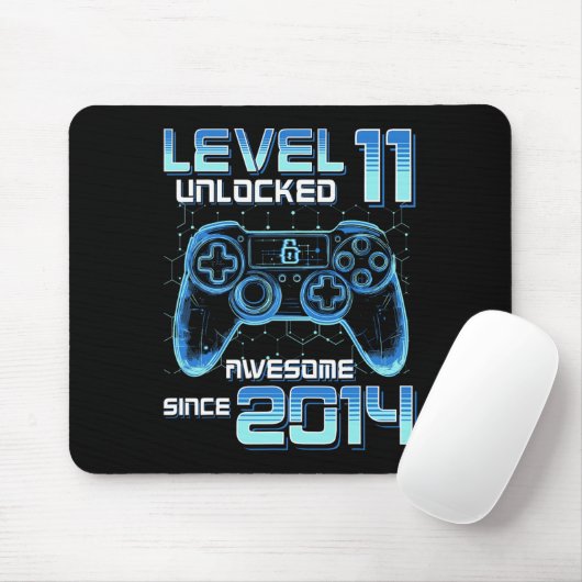 Tapis De Souris Level 11 Unlocked Video Game Party 11th Birthday G (Avec souris)