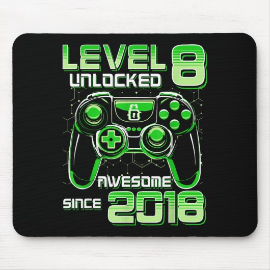 Tapis De Souris Level 8 Unlocked Awesome Since 2018 8th Birthday G (Devant)