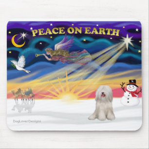 Tapis De Souris Lever de soleil de Noël - Terrier Tibétain Blanc