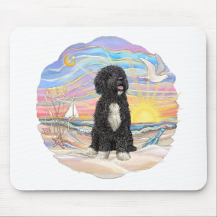 Tapis De Souris Lever de soleil océanique-Chien d'eau portugais (b