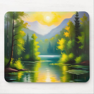Tapis De Souris Lever de soleil sur des montagnes enneigées et un 