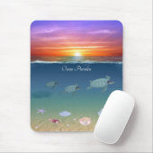 Tapis De Souris Lever de soleil sur l'océan, nager tortues de mer (Avec souris)