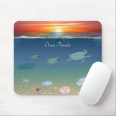 Tapis De Souris Lever de soleil sur l'océan, nager tortues de mer (Avec souris)