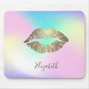 Tapis De Souris Lèvres Pailletées Or Tendance Holographiques Iride