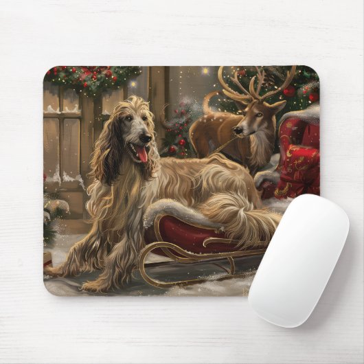Tapis De Souris Lévrier Afghan Noël Fête (Avec souris)