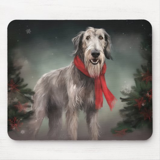 Tapis De Souris Lévrier dans la neige de Noël (Devant)