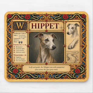 Tapis De Souris Lévrier Whippet, Art du Bestiaire Médiéval