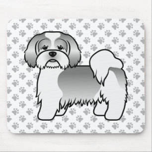 Tapis De Souris Lhasa Apso argenté et blanc Chien de dessin animé