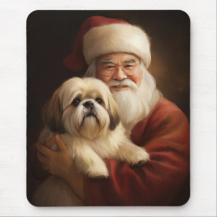 Tapis De Souris Lhasa Apso avec le Père Noël Festif de Noël