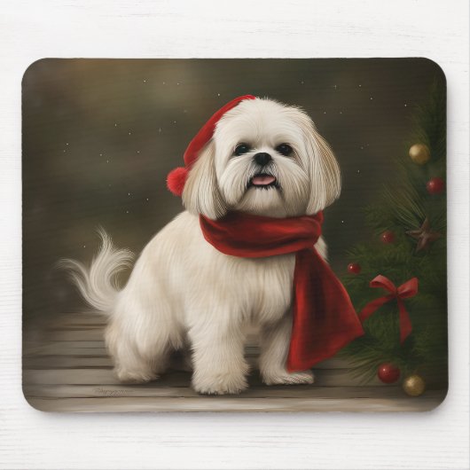 Tapis De Souris Lhasa Apso Chien dans Noël de neige (Devant)