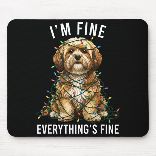 Tapis De Souris Lhasa Apso Christmas I'm Fine Everything Is Fine (Devant)