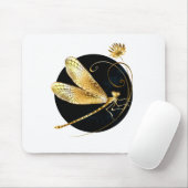 Tapis De Souris libellule d'or en cercle noir (Avec souris)