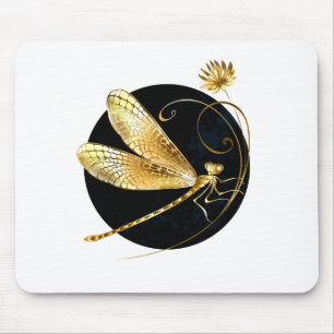 Tapis De Souris libellule d'or en cercle noir
