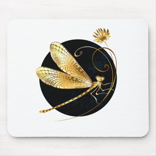 Tapis De Souris libellule d'or en cercle noir (Devant)