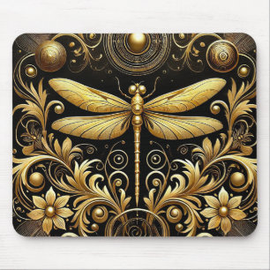 Tapis De Souris Libellule dorée entourée de motifs floraux ornés