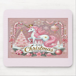 Tapis De Souris Licorne de Noël Rose Wonderland