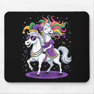 Tapis De Souris Licorne drôle chevauchant un chapeau de bouffon de