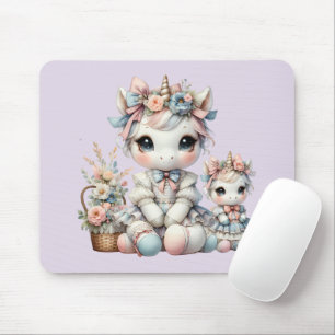 Tapis De Souris Licorne Kawaii Pastel Duo Mère Fille Lavande