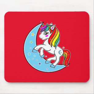 Tapis De Souris Licorne Lune et Étoiles Bleu Céleste Arc-en-Ciel